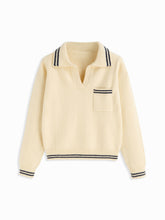 Knit Polo V-neck Long Sleeve Contrasting Binding Oversized Sweater