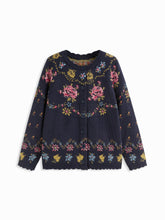 Knit Floral Round Neck Long Sleeve Oversized Cardigan