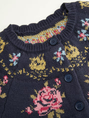 Knit Floral Round Neck Long Sleeve Oversized Cardigan