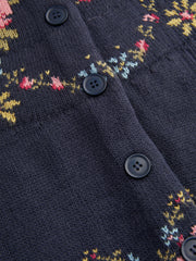 Knit Floral Round Neck Long Sleeve Oversized Cardigan