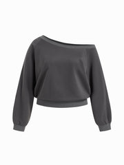 Cotton-blend Asymmetrical Neck Oversized Sweatshirt Curve & Plus