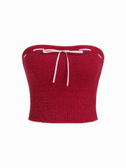 Knit Bowknot Tube Top With Crop Shrug