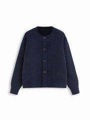 Knit Round Neckline Button Thick Cardigan
