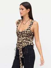 Sweetheart Leopard Hanky Hem Knotted Tank Top