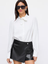 Stand Collar Long Sleeve Knotted Button Shirt Bodysuit