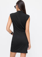 Mandarin Collar Wrap Ruched Cut Out Mini Dress