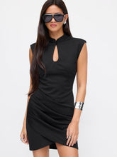 Mandarin Collar Wrap Ruched Cut Out Mini Dress