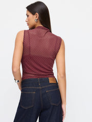 Mesh Stand Collar Rhinestone See-through Top & Solid Cami Top