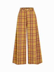 Flannel Check Button Wide Leg Trousers