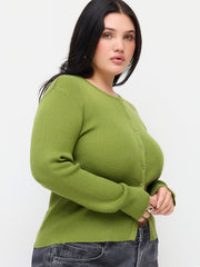 Knit Wool-blend Round Neckline Long Sleeve Button Top Curve & Plus