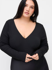 V-neck Solid Bodysuit Curve & Plus