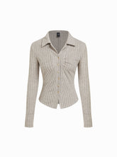 Textured Collar Ruched Long Sleeve Shirt