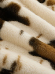 Deer Print Faux Fur Collar Toggle Button Crop Jacket