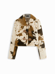 Deer Print Faux Fur Collar Toggle Button Crop Jacket