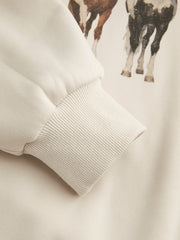 Cotton-blend Horse Graphic Round Neckline Oversized Sweatshirt