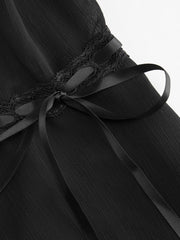 Chiffon V-neck Lettuce Trim Bowknot Ruffle Mini Dress