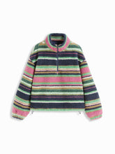 Fleece Stripe Stand Collar Drawstring Half Zip Oversized Sweatshirt