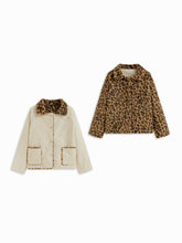 Reversible Leopard Print Collar Zip Through Puffer Jacket