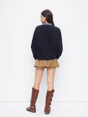Terry Cotton-blend Plaid Long Sleeve Tie Front Sweatshirt
