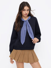 Terry Cotton-blend Plaid Long Sleeve Tie Front Sweatshirt