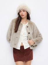 Faux Fur Round Neckline Long Sleeve Oversized Crop Jacket