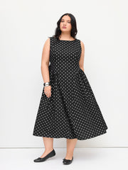 Linen-blend Boat Neck Polka Dot Backless Bowknot Midi Dress Curve & Plus