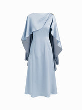 Satin Boat Neck Metal Detail Ruffle Maxi Dress