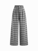 Mid Rise Plaid Pleated Wide Leg Trousers