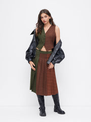 Plaid Two Tone V-neck Button Blazer Vest