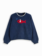 Knit Round Neckline Fish Graphic Contrasting Binding Oversized Top Curve & Plus
