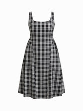 Square Neck Check Pleated Zipper Maxi Dress Curve & Plus