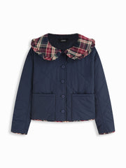 Peter Pan Collar Plaid Ruffled Oversized Puffer