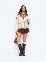 Reversible Leopard Print Collar Zip Through Puffer Jacket