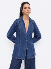 Denim Collar Button Split Longline Jacket