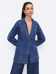 Denim Collar Button Split Longline Jacket