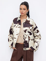 Collar Cow Print Oversized Jacket