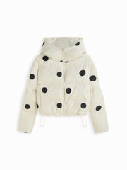 Polka Dot Zip Through Hooded Oversized Crop Puffer