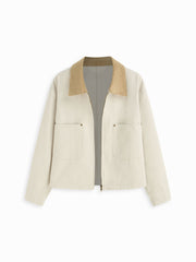 Cotton-blend Collar Long Sleeve Zip Through Two Tone Jacket