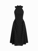 Polka Dot Halter Neckline Knotted Flared Midi Dress