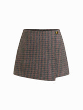 Wool-look Mid Rise Houndstooth Asymmetrical A-line Mini Skort