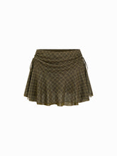 Mesh Checks Low Rise Ruched Knotted Mini Skirt