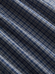 100% Cotton Shirred Collar Short Sleeve Checks Mini Dress