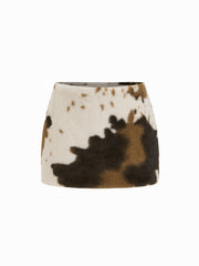 Faux Fur Deer Low Rise Animal Print Half Zip Mini Skirt