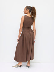 V-neck Wrap Ruched Flared Maxi Dress