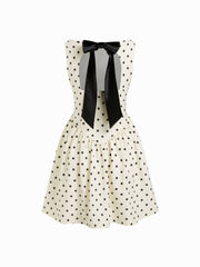 Boat Neck Polka Dot Bowknot Mini Flared Dress
