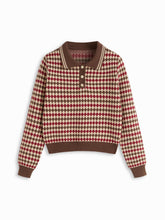 Knit Polo Collar Argyle Pattern Top