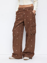 Denim Polka Dot Low Rise Oversized Wide Leg Cargo Jeans