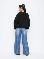 Knit Heart Graphic V-neck Button Long Sleeve Oversized Cardigan