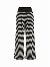 Cotton-blend Low Rise Striped Drawstring Wide Leg Trousers