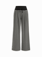 Cotton-blend Low Rise Striped Drawstring Wide Leg Trousers